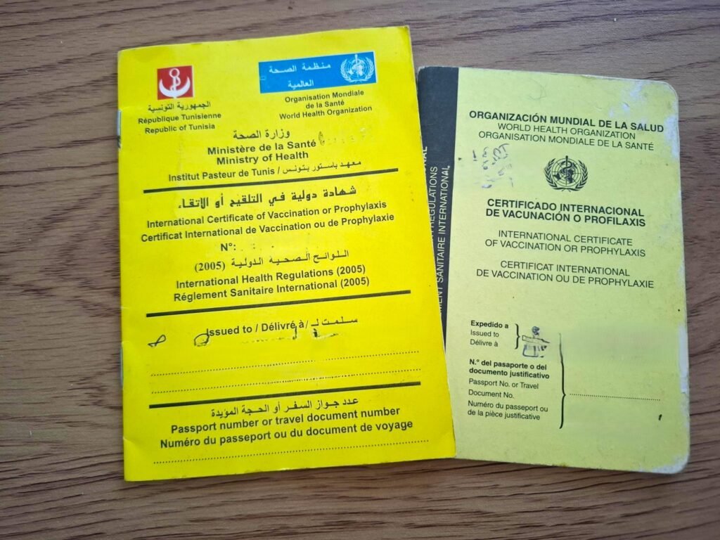 Certificats de vaccination provenant de différents pays, montrant la diversité des formats et informations médicales internationales.
